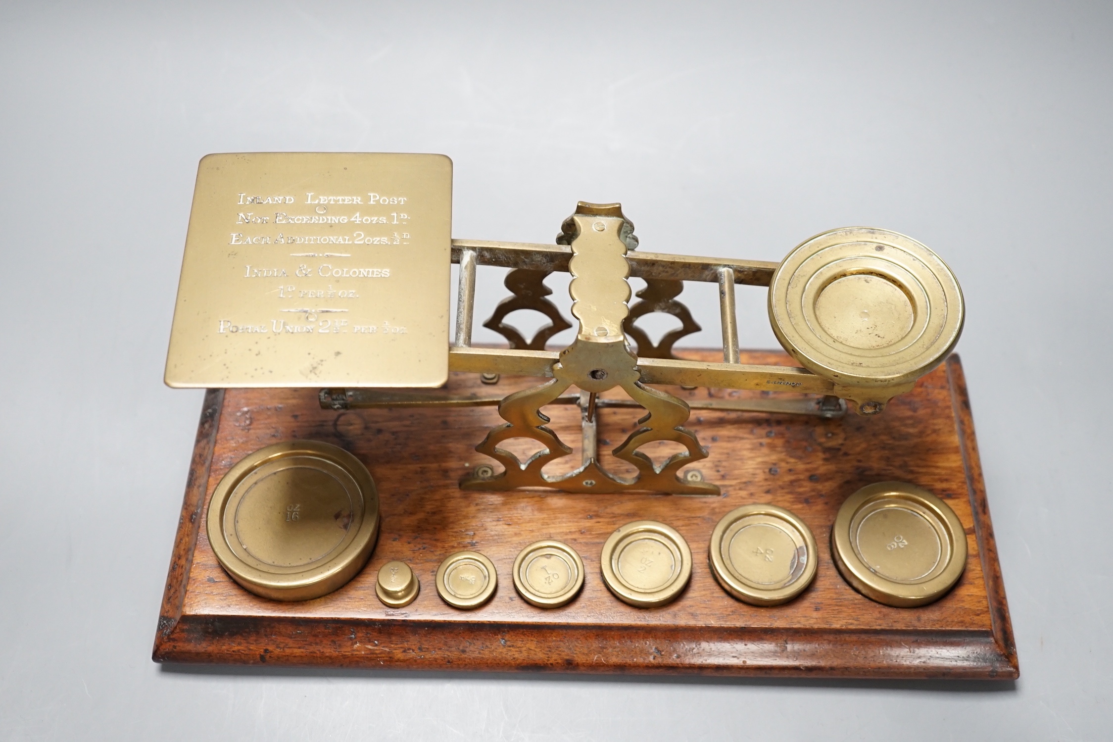An India & colonies brass and mahogany scale set by S Mordan & co., London